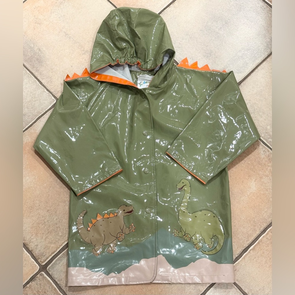 Kidorable Green Dinosaur Raincoat with Orange Spikes - Picture 3 of 9